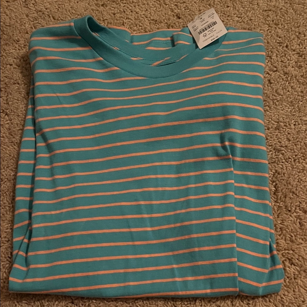 J. Crew Short Sleeve Shirt - Teal and Peach Stripes